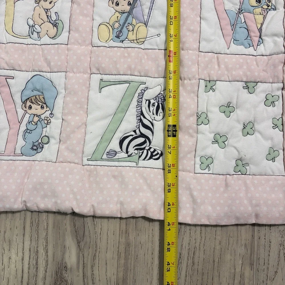Vintage Precious Moments Alphabet ABC PinkCrib Blanket Quilt Homemade 41